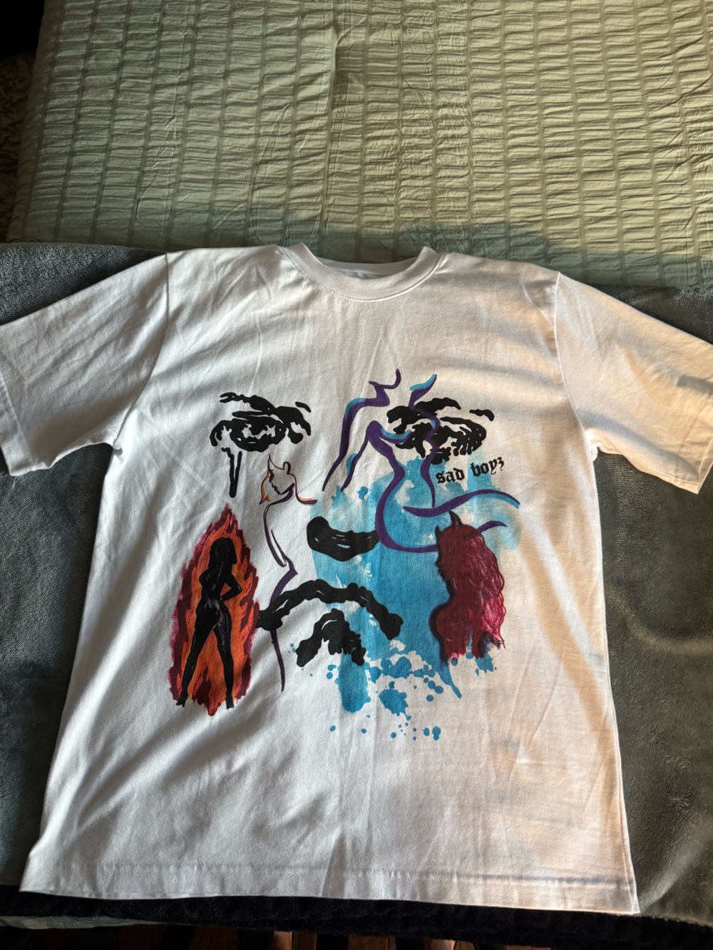 Sad Boys White Short Sleeve Tee with Graphics/Multicolor Art. Brand new, no tags